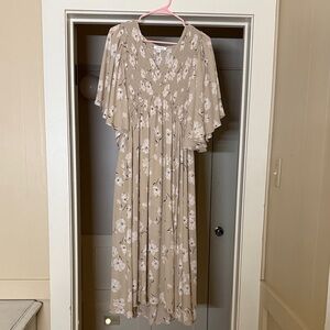 Floral Beige Midi Dress